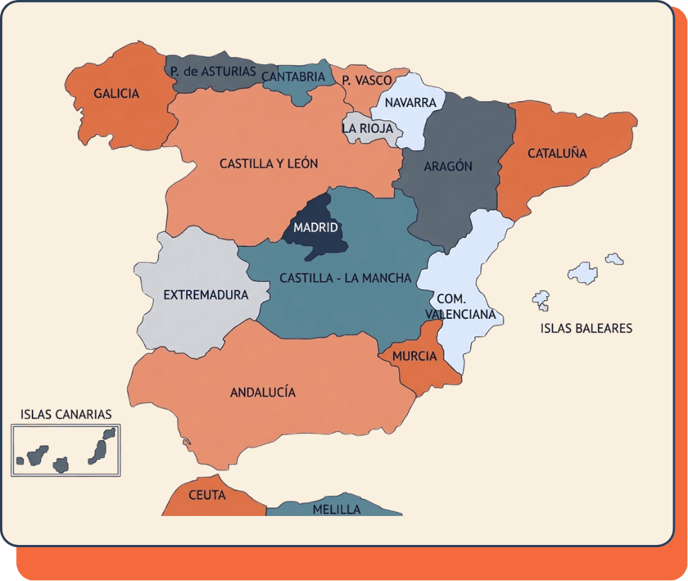 Mapa de las comunidades autonomas con ayudas para la compra de vivienda en España